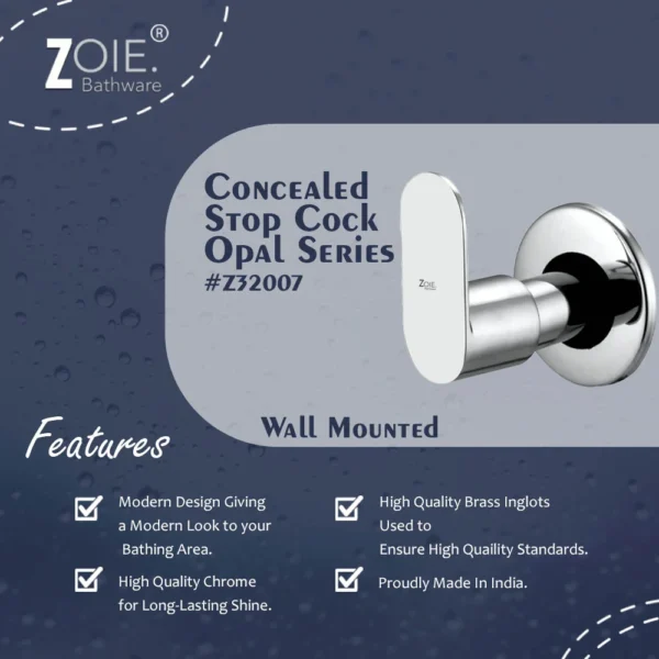 Concealed Stop Cock 15mm By Zoie® – Opal - Image 2