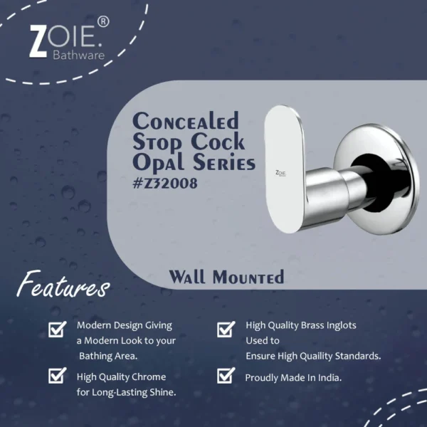 Concealed Stop Cock 20mm By Zoie® – Opal - Image 2