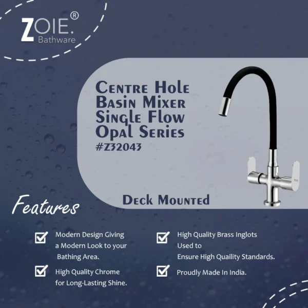 Centre Hole Basin Mixer Single Flow By Zoie® - Opal - Image 2