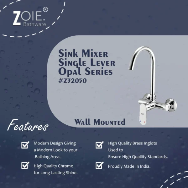 Sink Mixer Single Lever Wall Mounted  By  Zoie®- Opal - Image 2