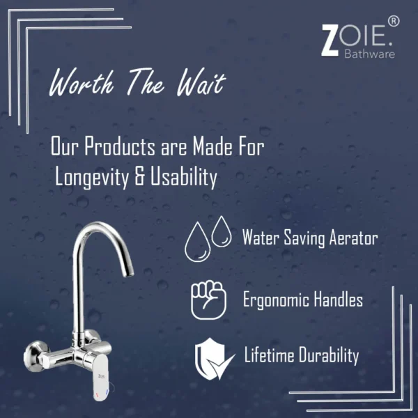 Sink Mixer Single Lever Wall Mounted  By  Zoie®- Opal - Image 3